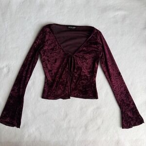 See You Monday Womens Velvet Tie Front Top Size XS  Whimsygoth Boho Y2K Fairy